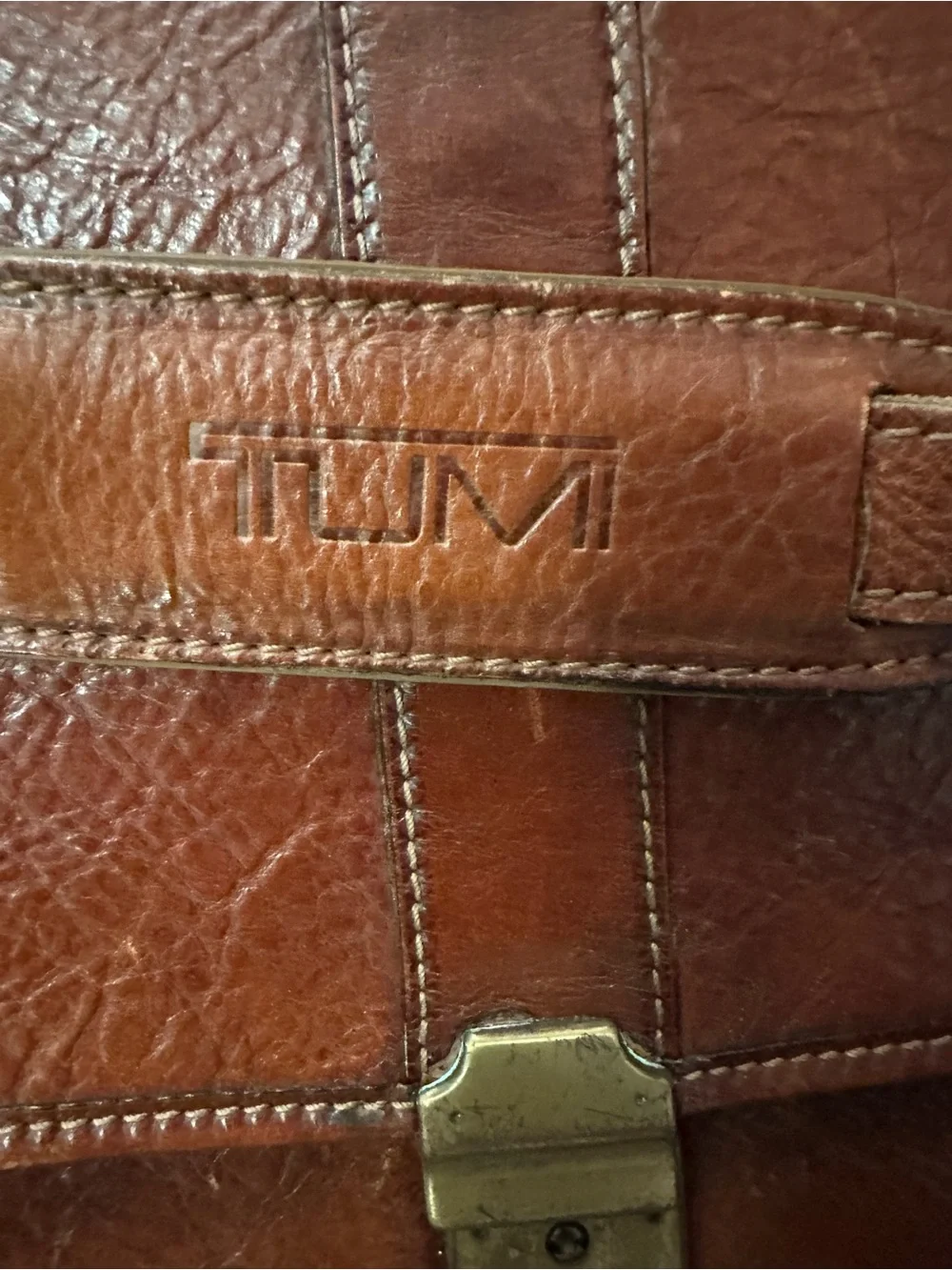 Tumi Chestnut Brown Leather Briefcase with Adjustable Shoulder Strap